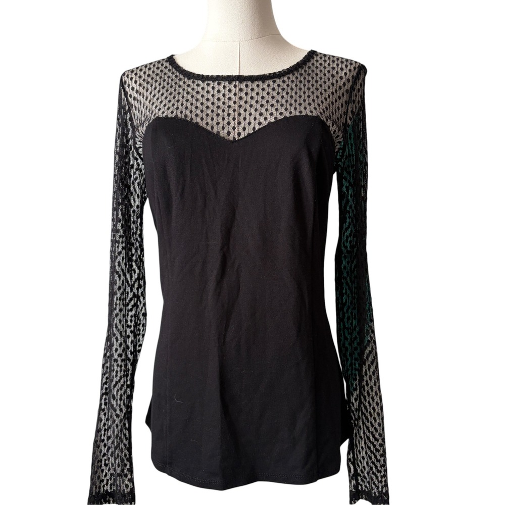 Guess Lace Sheer Top Womens Excellent Sweetheart Keyhole Goth Large Black